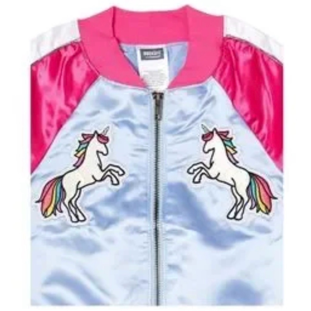 Unicorn Satin with Pink and Blue Accents Bomber Jacket - Picture 2 of 9